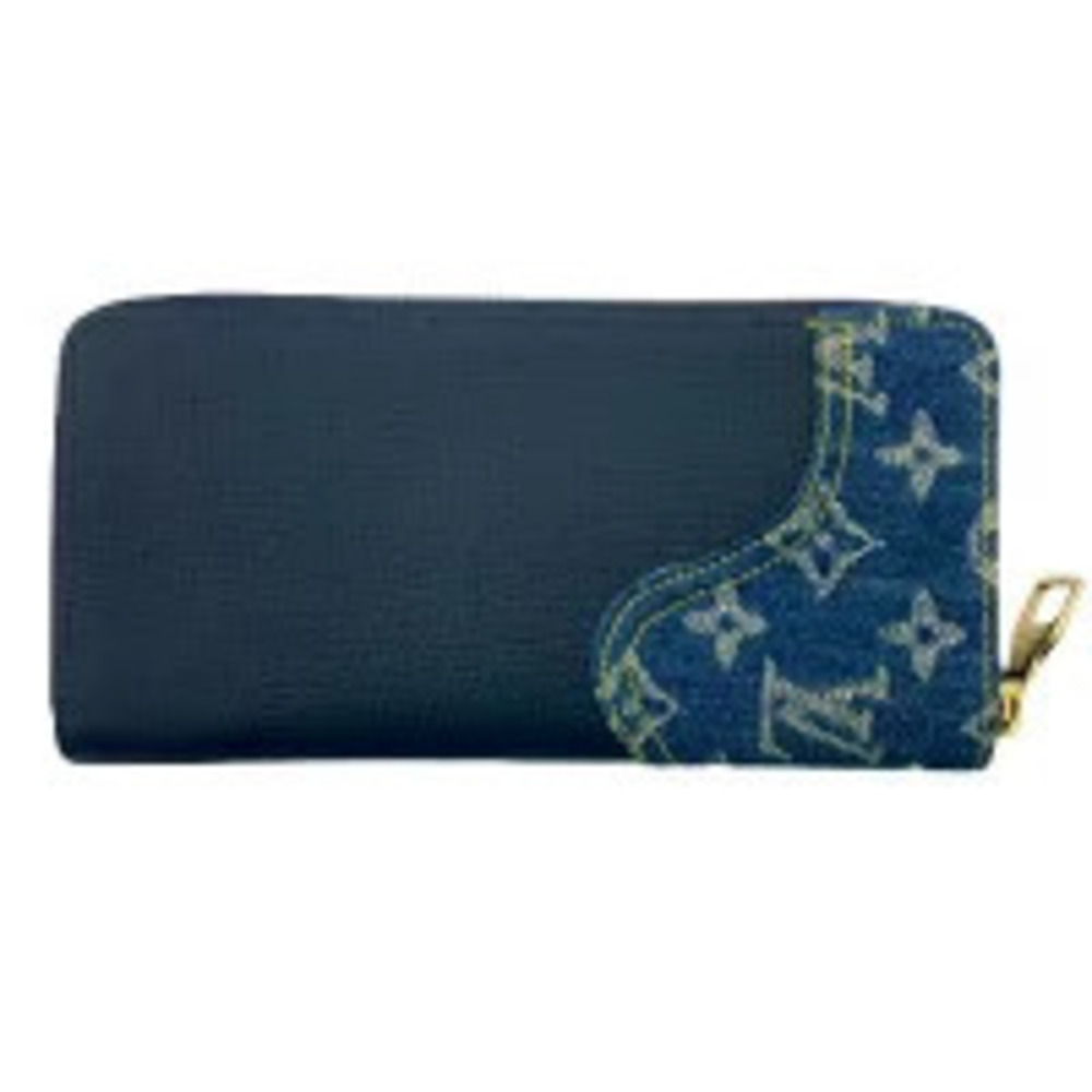 Louis Vuitton Denim Vertical Long Zipper Wallet NIGO Round Zippy Blue